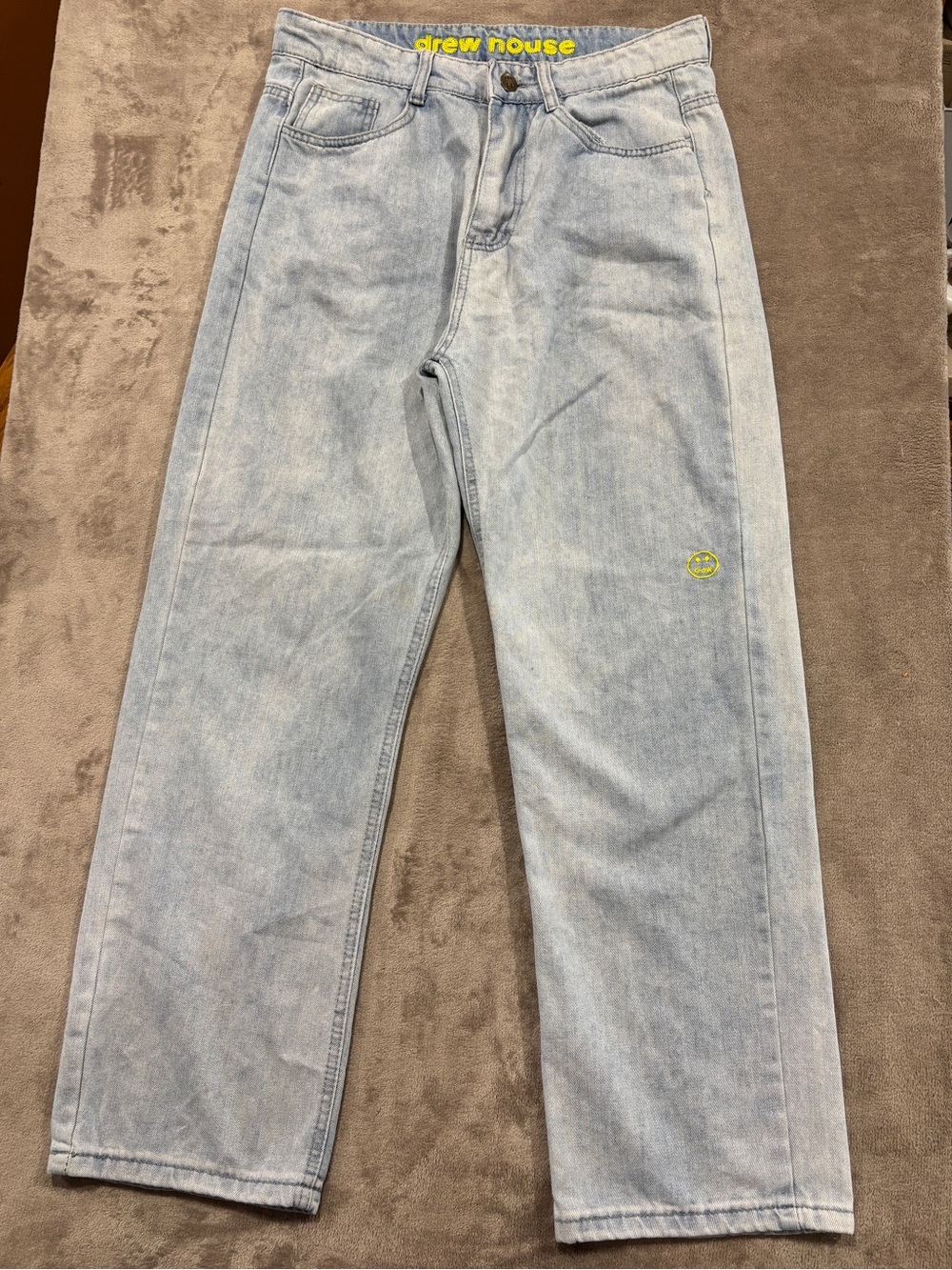 drew house Light Blue Straight Jeans with Yellow Logo